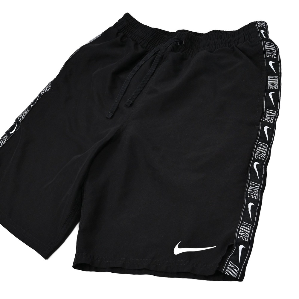 Nike Volley Swim Shorts Mens Small W25 8" Black Logo Tape Trunks Summer Beach